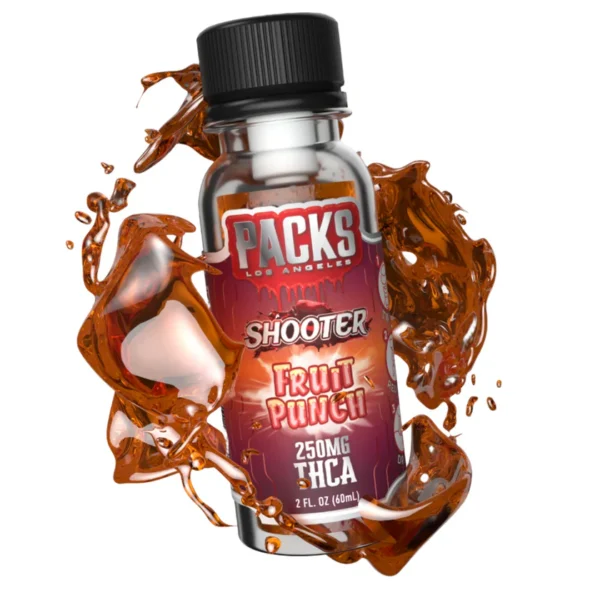 Packs Fruit Punch Shooter 250mg with cannabis-infused beverage