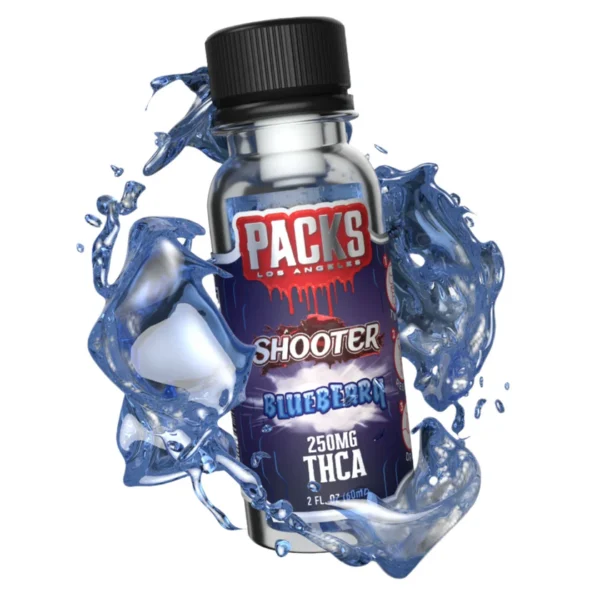 Packs Blueberry Shooter 250mg THCA with premium cannabis-infused shot