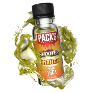 Packs Mango Shooter 250mg featuring a cannabis-infused mango-flavored shot